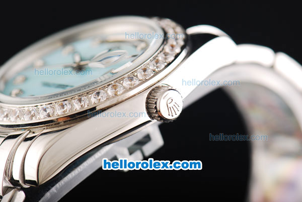 Rolex Day-Date Oyster Perpetual Chronometer Automatic Movement Light Blue MOP Dial with Diamond Bezel and Diamond Markers - Click Image to Close